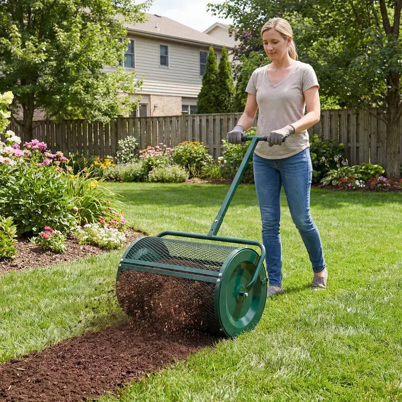Outil de jardinage : Épandeur à compost et engrais avec manche en T pour jardin