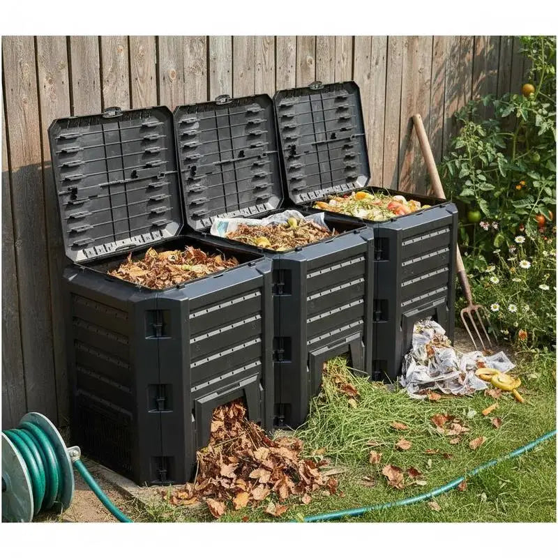 Bac à compost de jardin en bois noir 1200L - Composteur extérieur résistant