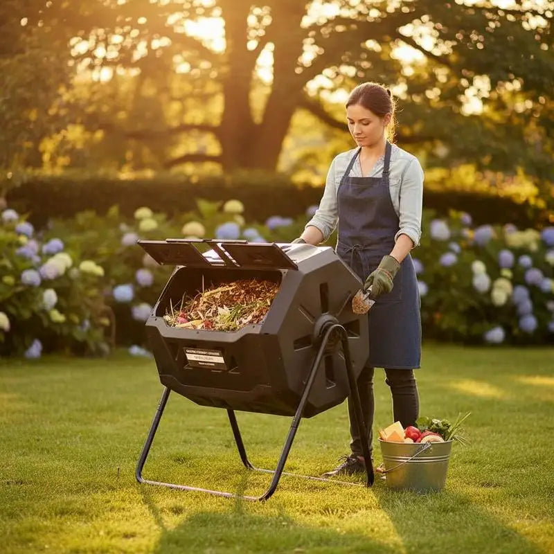 Composteur de Jardin Rotatif Double Chambre 162.7L - Bac à Compost Écologique pour Extérieur