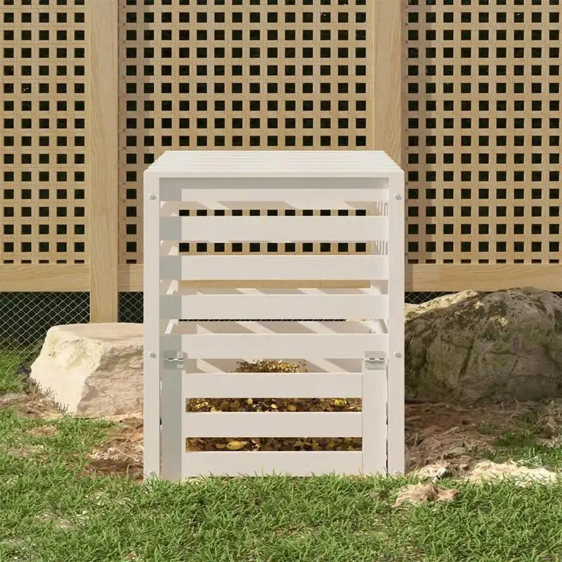 Composteur en Bois de Pin Massif Blanc - 63.5x63.5x77.5 cm