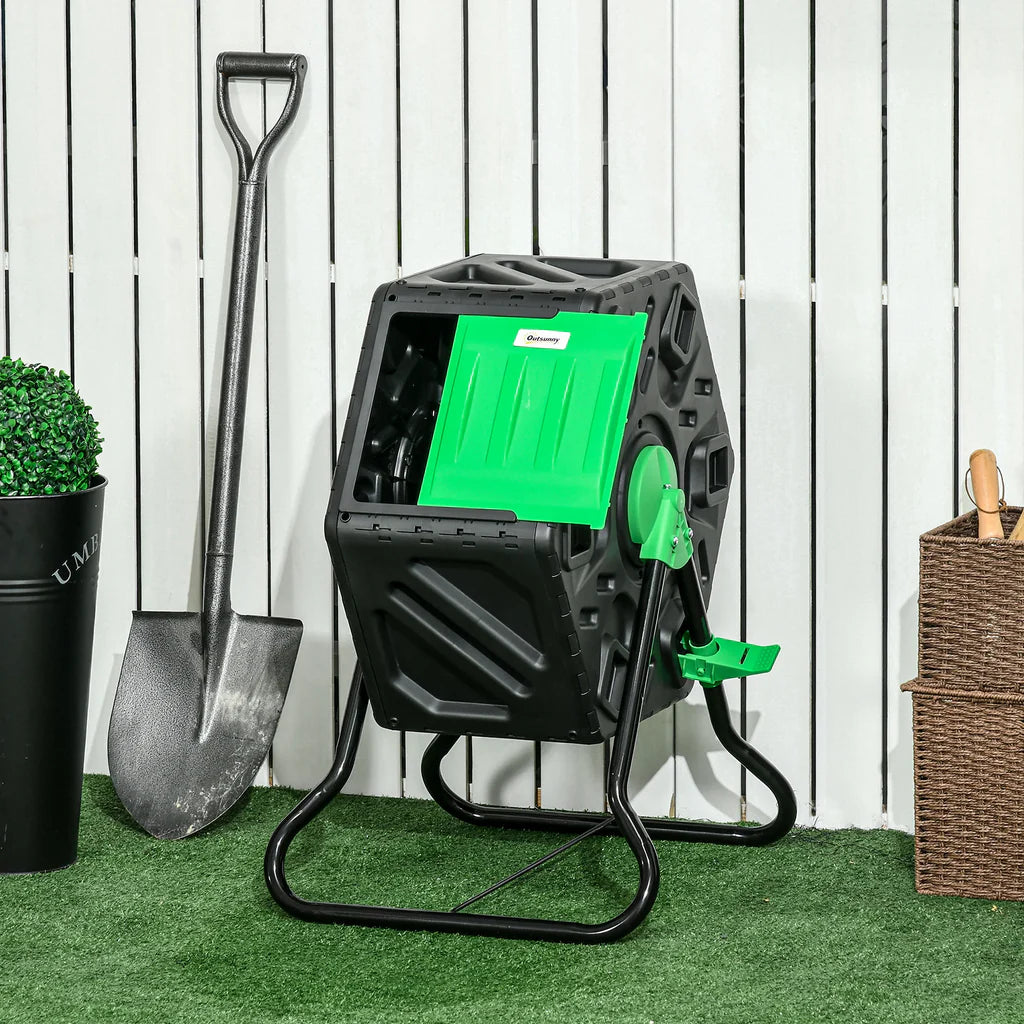 Composteur Rotatif Outsunny 65L Double Chambre - Vert & Noir