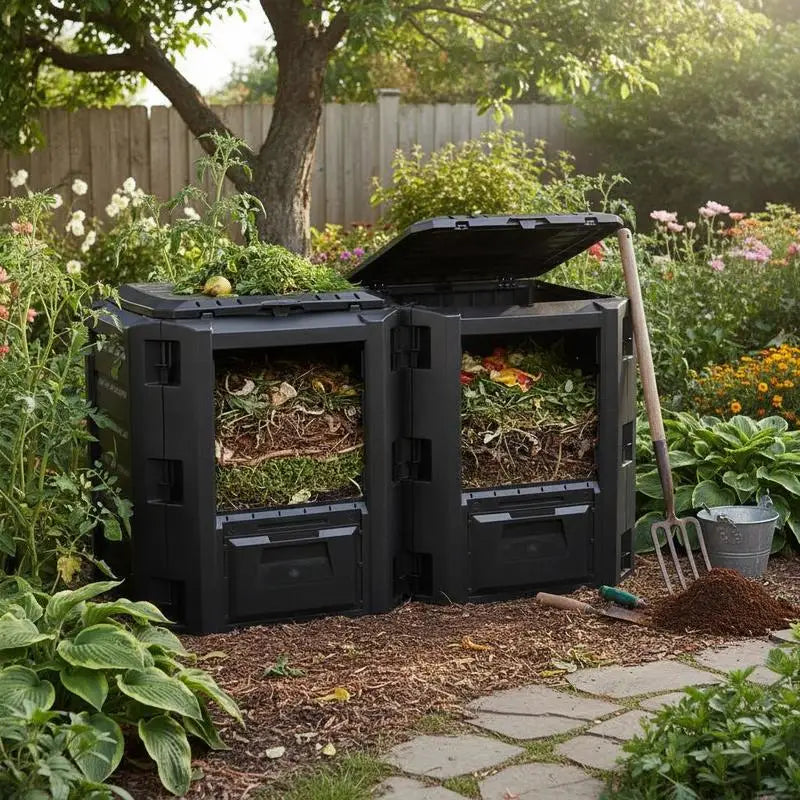 Bac à compost de jardin en bois noir 800L - Composteur extérieur résistant