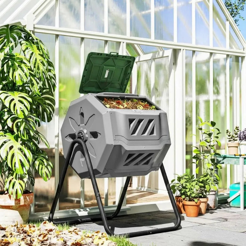 Composteur de Jardin Rotatif 360° - 160L Double Chambre, Anti-Rongeurs