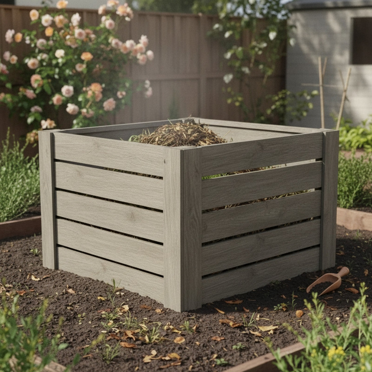 Composteur de Jardin Carré en Bois - Capacité 50 Gallons - Gris
