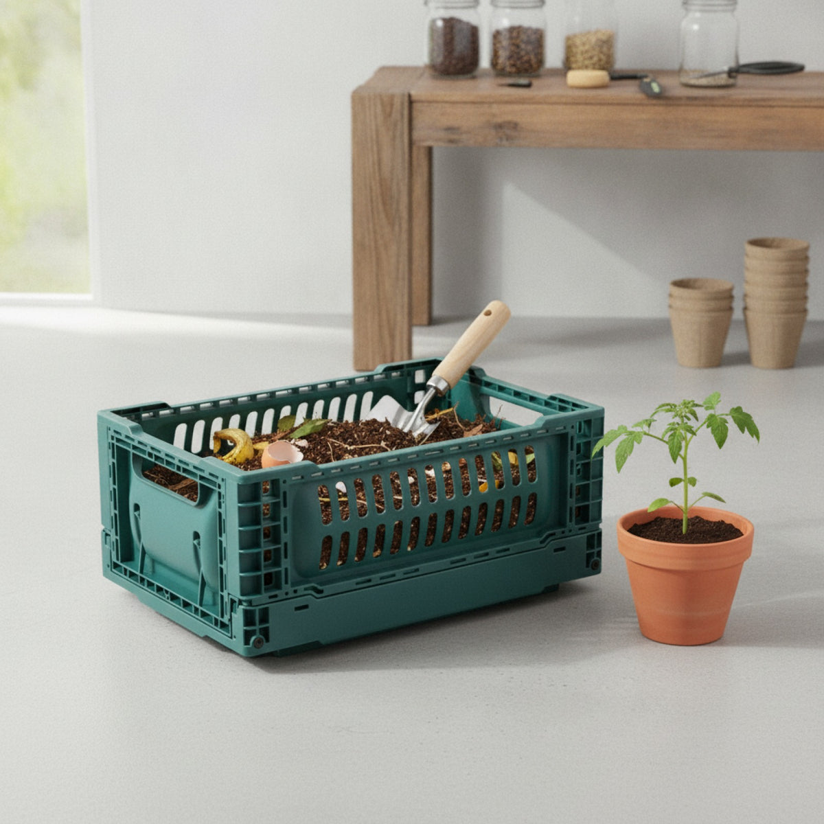 Composteur Pliable Vert pour Déchets Organiques - Solution Écologique pour Jardin et Cour