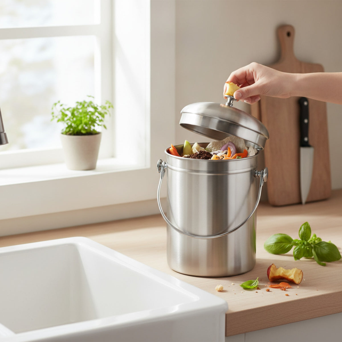 Seau Compost Cuisine Inox - Anti-Odeur & Écologique