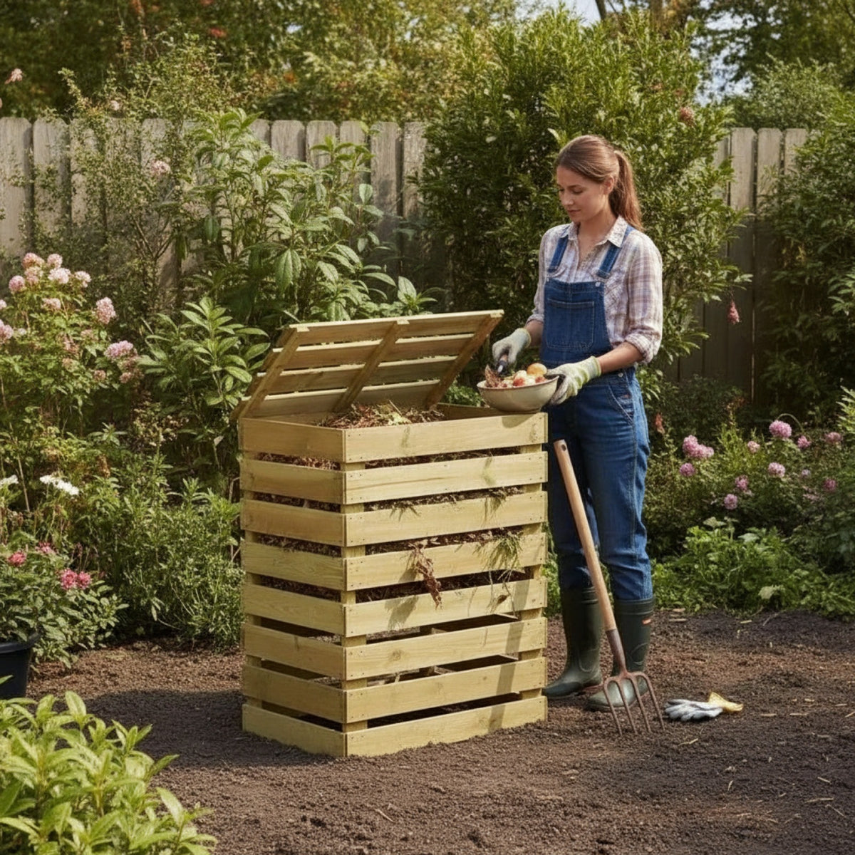 Lot de 4 Bacs à Compost en Bois de Pin Imprégné - 80x50x100cm - Recyclage Jardin