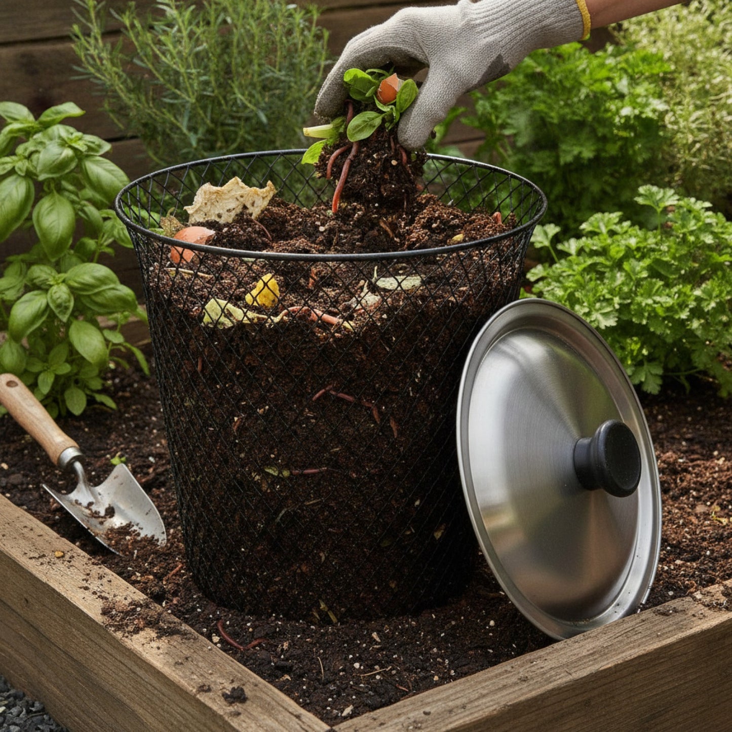 Lot de 2 Composteurs de Vers en Métal avec Couvercle - Pour Déchets de Cuisine et Jardin