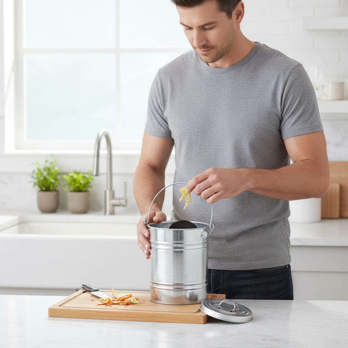 Seau Compost Intérieur 3L - Sans Odeur, Facile à Nettoyer