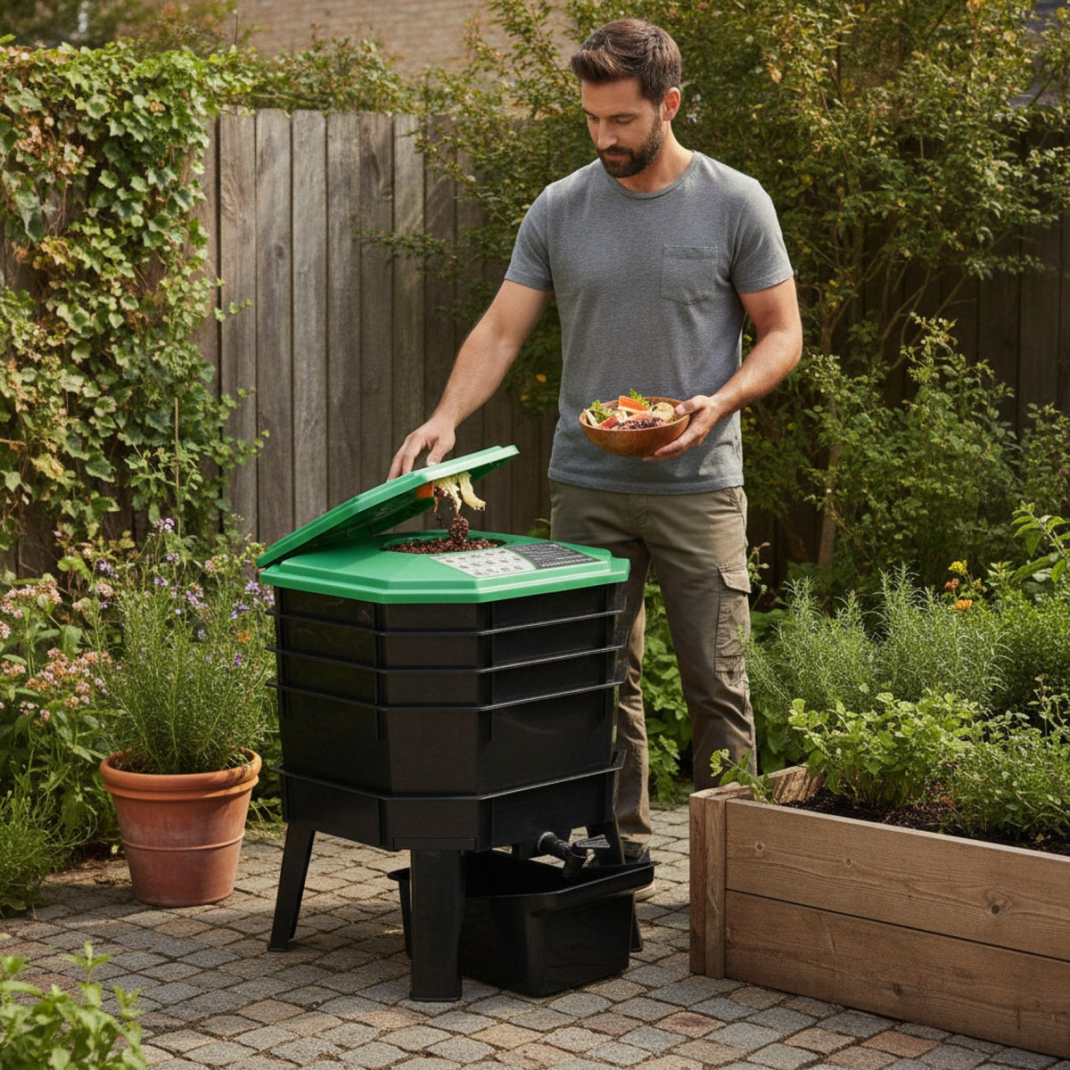 Composteur de jardin multicouche pour déchets alimentaires et lombricompostage