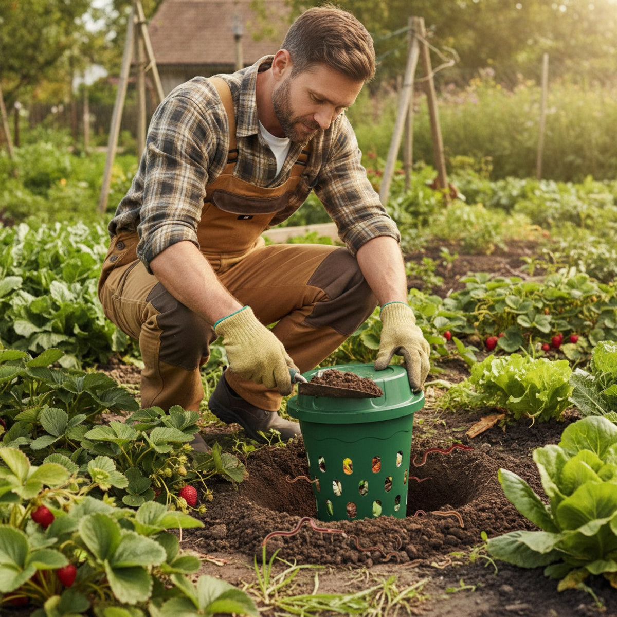 Composteur de Jardin en Plastique pour Déchets de Cuisine et Lombricompostage - Idéal Fraises & Légumes