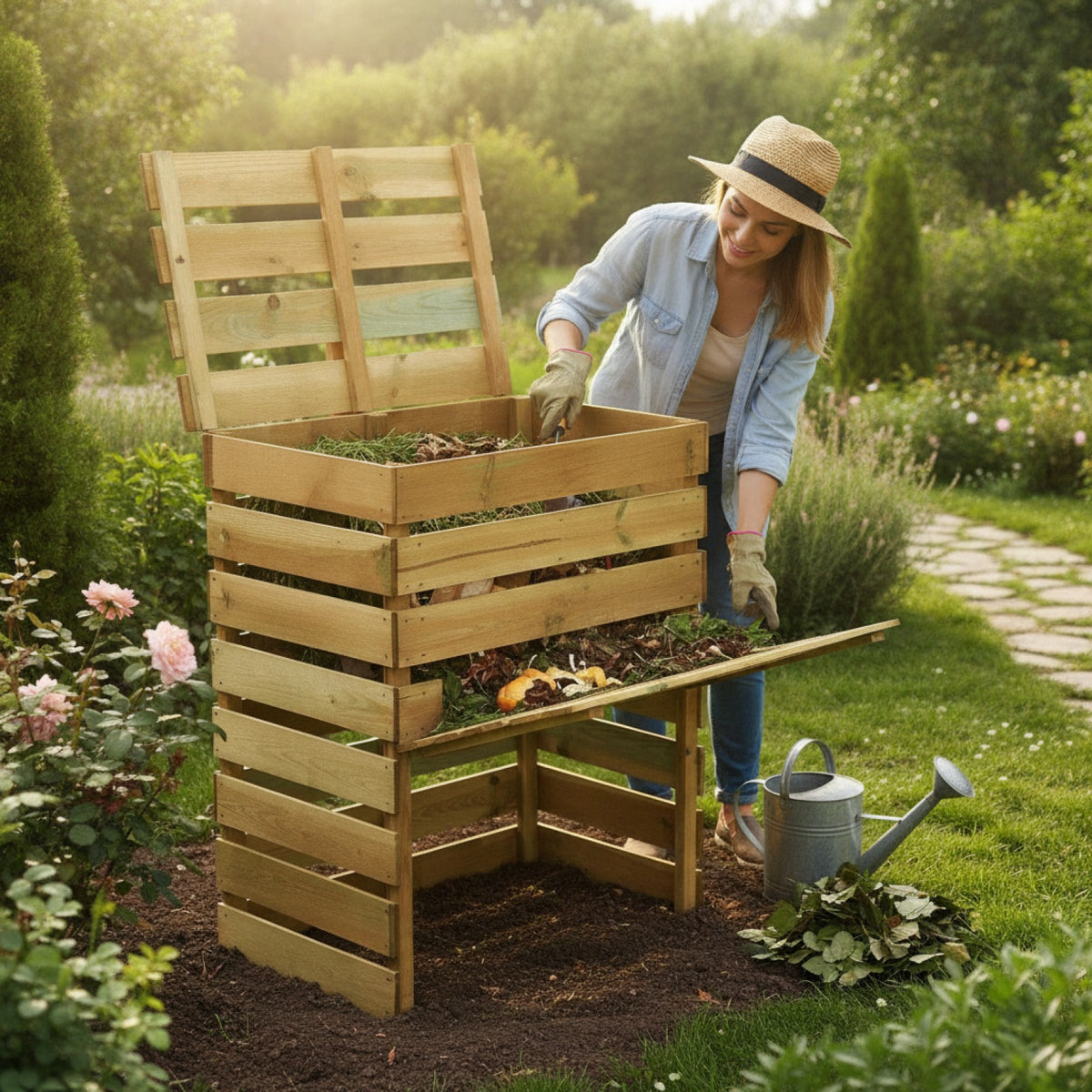 Composteur de jardin en bois de pin traité 80x50x100 cm