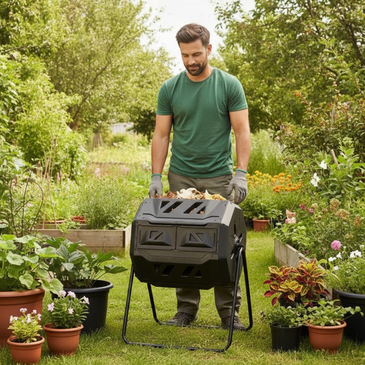 Composteur Rotatif Double Chambre 160L - Traitement Déchets Jardin & Cuisine