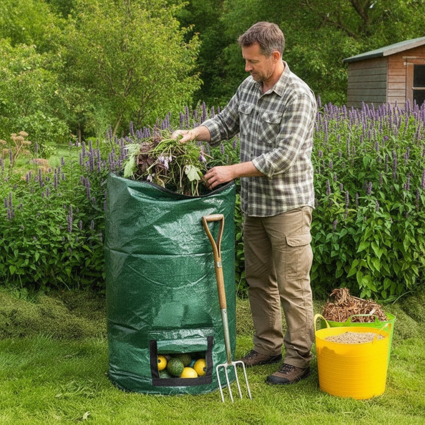 Sac de Compostage Vert Pliable pour Jardin - Collecte Déchets Organiques