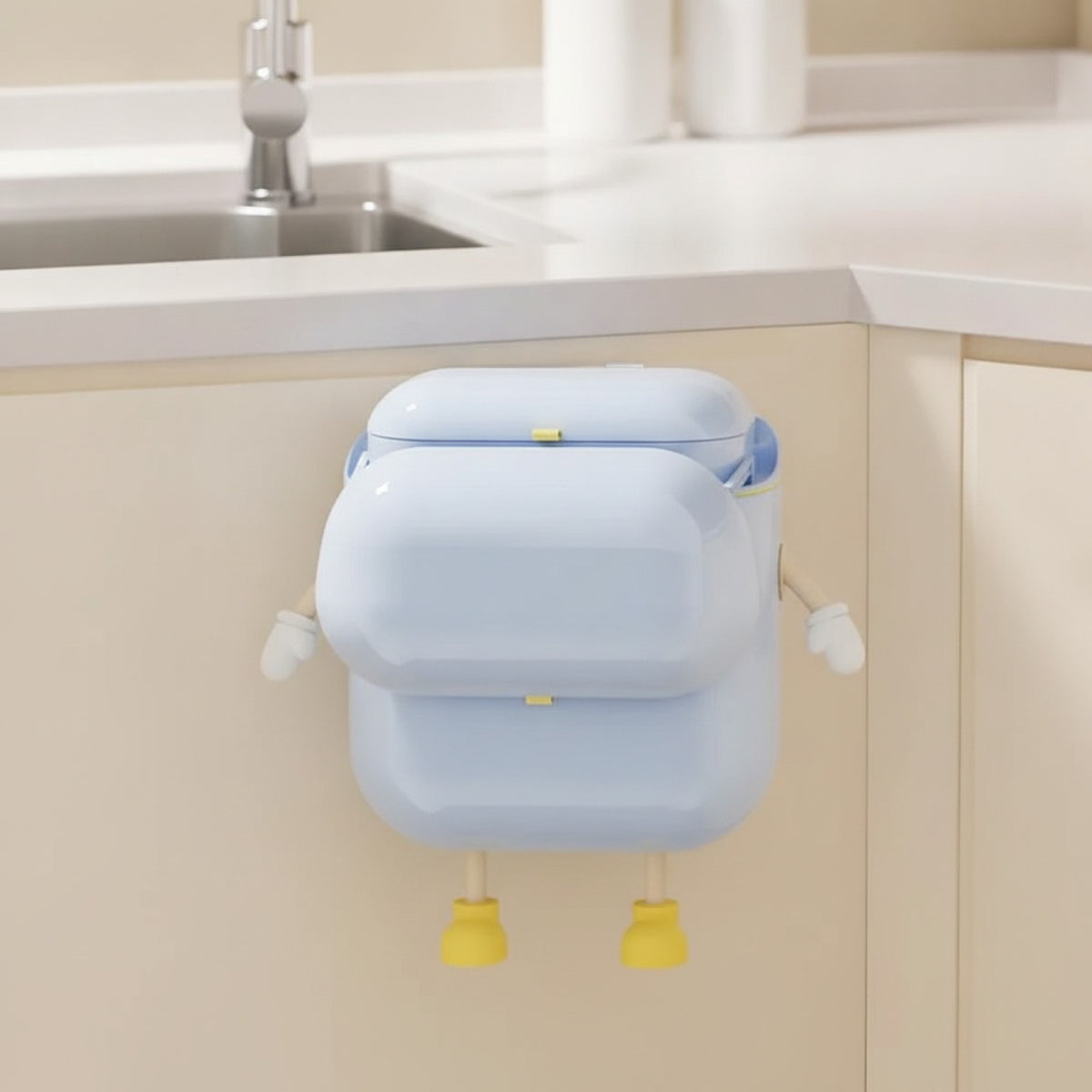 Poubelle de Cuisine Suspendue en Plastique avec Couvercle - Idéale pour Plan de Travail ou Sous Évier