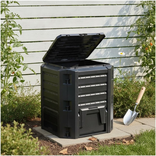 Bac à compost de jardin en bois noir 1200L - Composteur extérieur résistant