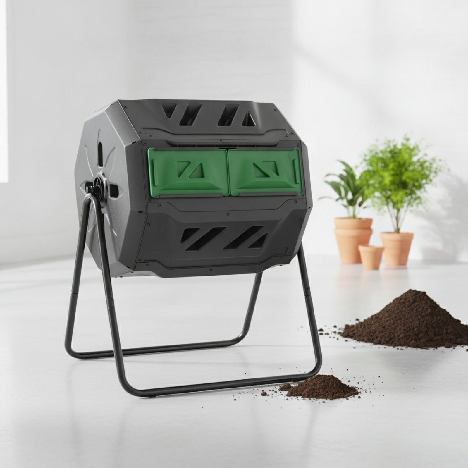 Composteur Rotatif 160L à Double Chambre avec Ventilation et Portes Coulissantes
