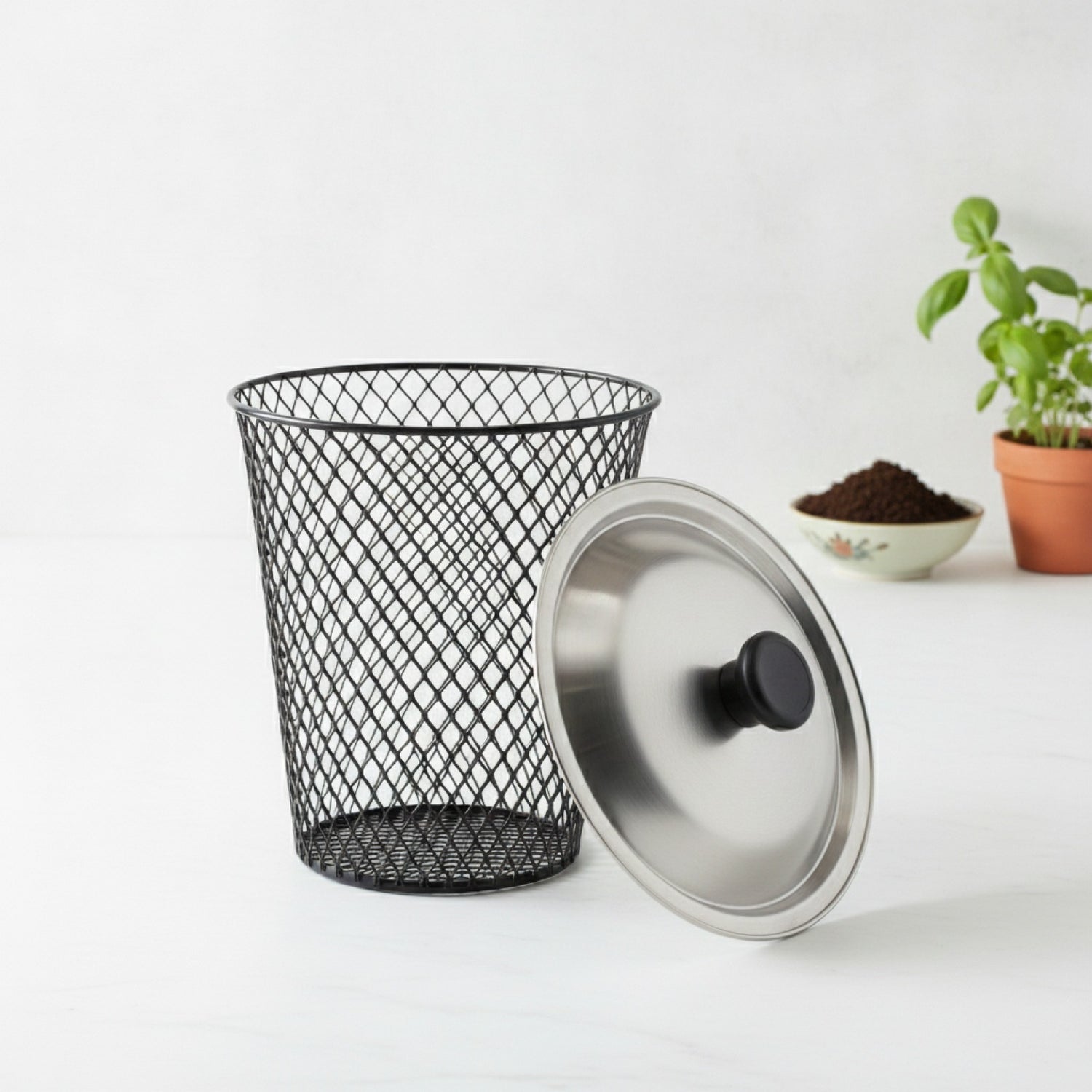 Lot de 2 Composteurs de Vers en Métal avec Couvercle - Pour Déchets de Cuisine et Jardin