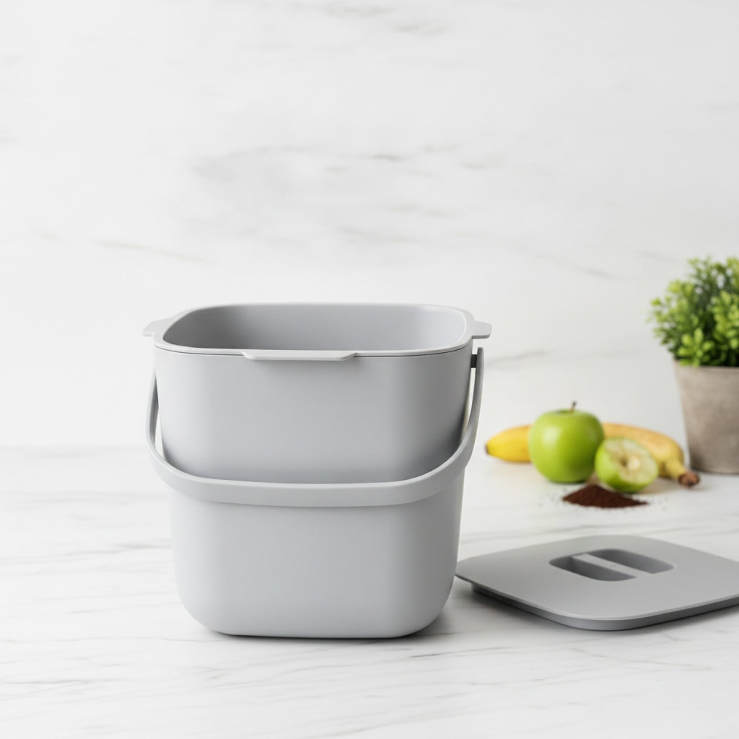 Composteur de cuisine 4L gris anti-odeur avec couvercle hermétique et filtre