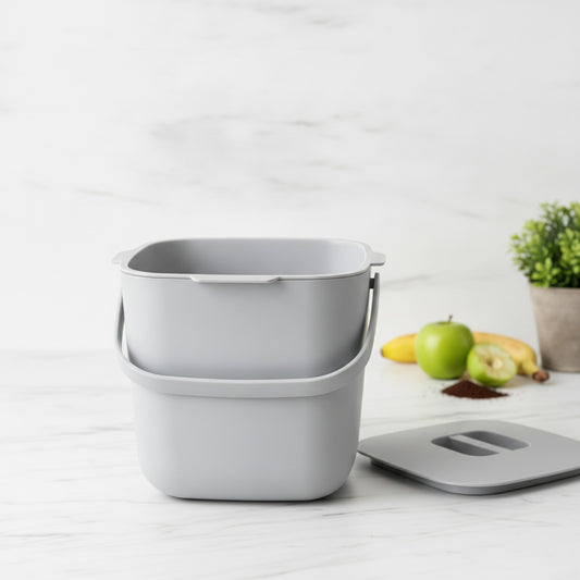 Composteur de cuisine 4L gris anti-odeur avec couvercle hermétique et filtre