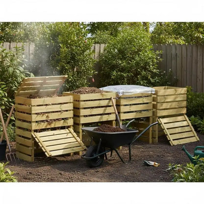 Lot de 4 Bacs à Compost en Bois de Pin Imprégné - 80x50x100cm - Recyclage Jardin