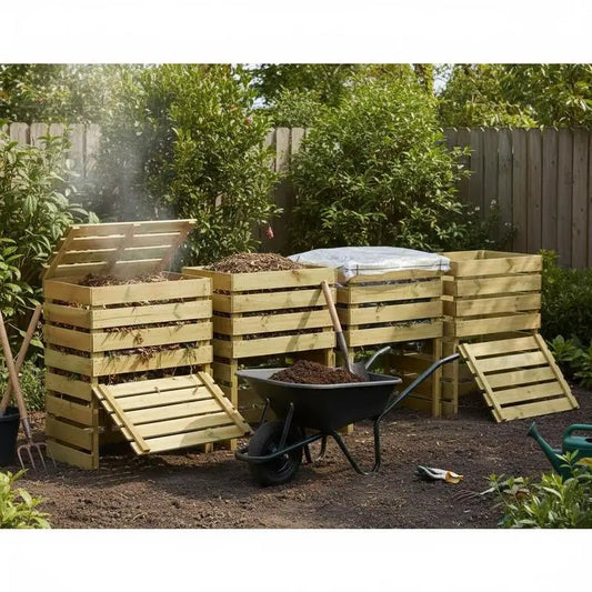 Lot de 4 Bacs à Compost en Bois de Pin Imprégné - 80x50x100cm - Recyclage Jardin