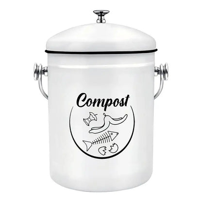 Composteur de Cuisine Métal avec Couvercle - Design Ferme Chic, 5L