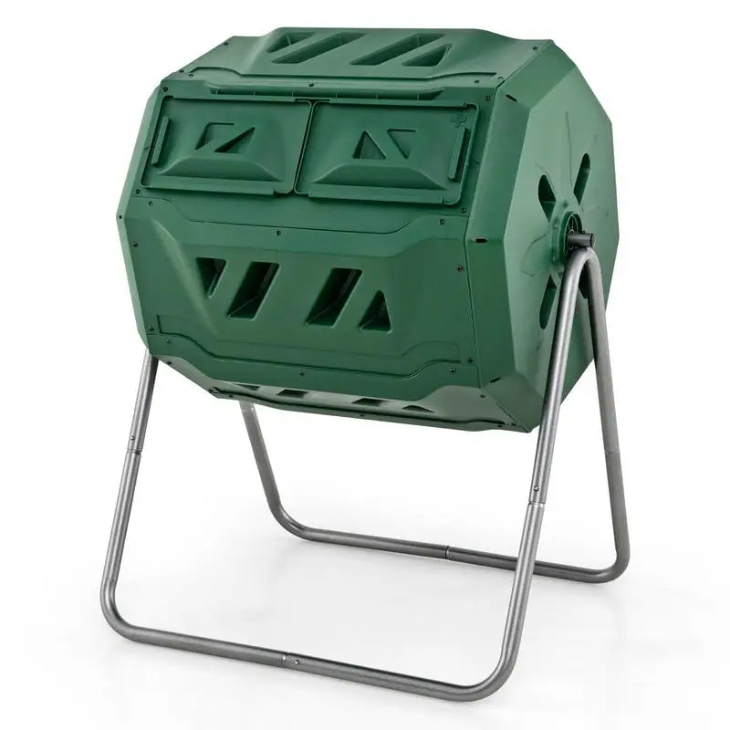 Composteur Rotatif 120L Vert à Double Chambre avec Portes Coulissantes