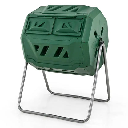 Composteur Rotatif 120L Vert à Double Chambre avec Portes Coulissantes