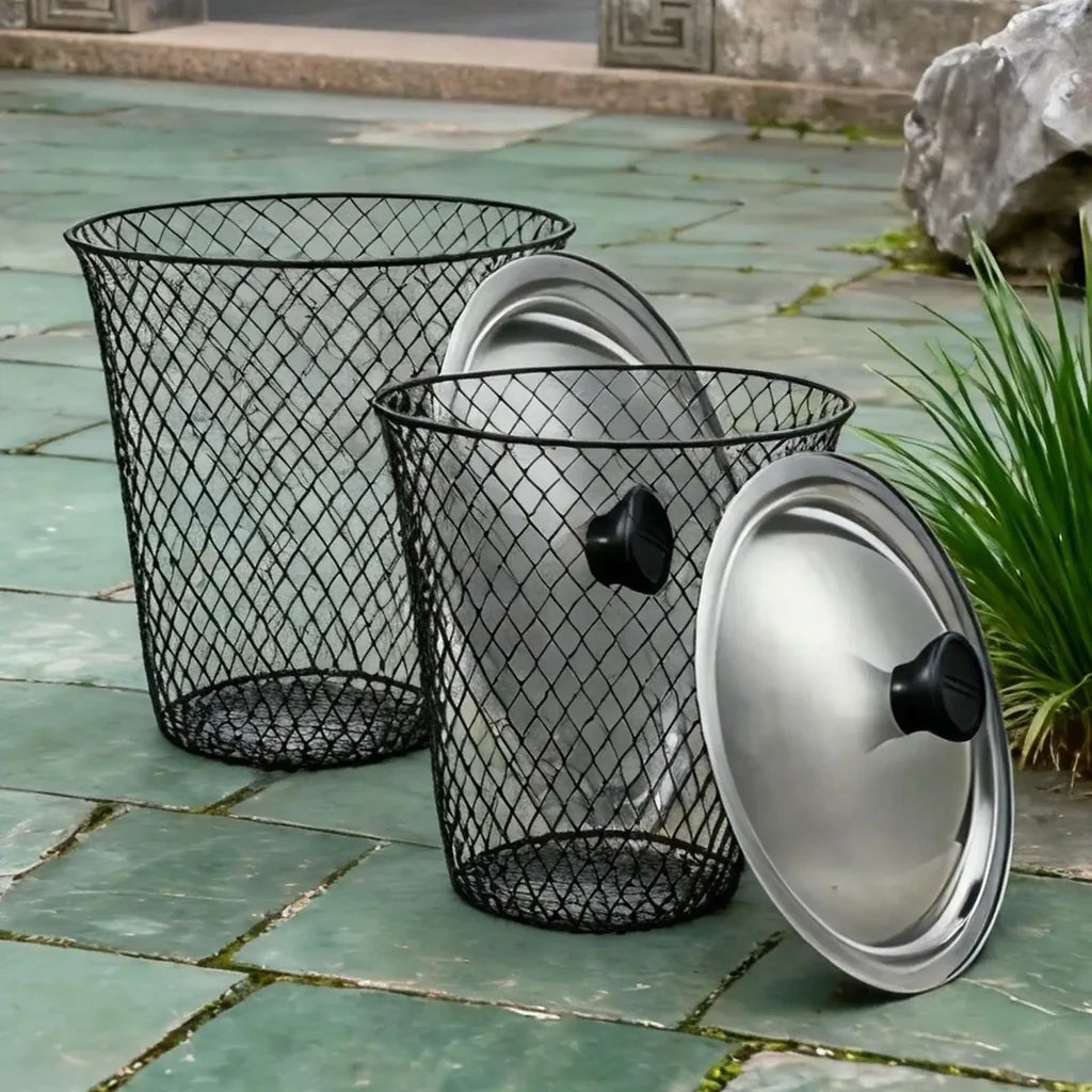 Lot de 2 Composteurs de Vers en Métal avec Couvercle - Pour Déchets de Cuisine et Jardin