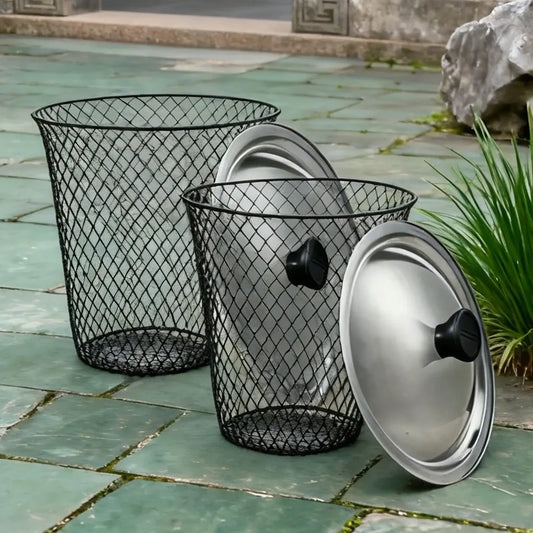 Lot de 2 Composteurs de Vers en Métal avec Couvercle - Pour Déchets de Cuisine et Jardin