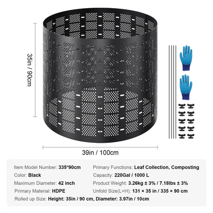 Composteur de Jardin 220 Gal / 1000L - Montage Rapide & Grande Capacité en HDPE