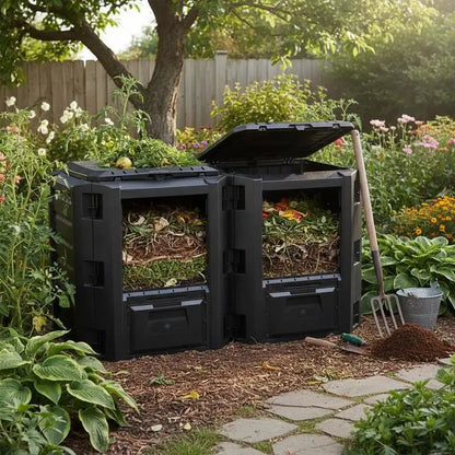 Bac à compost de jardin en bois noir 800L - Composteur extérieur résistant