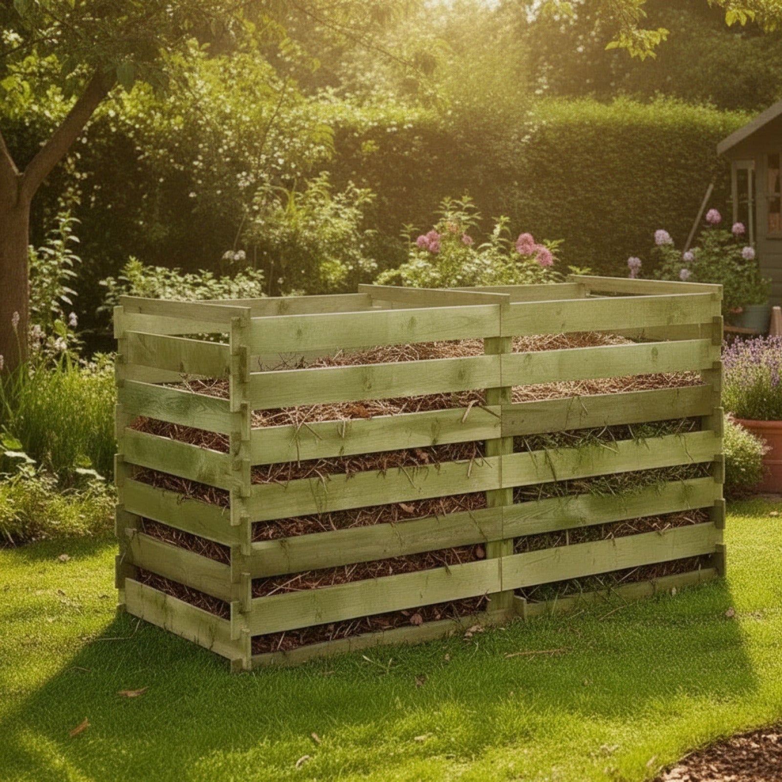 Composteur en Bois de Pin Imprégné 180x90x90 cm - Idéal pour le Jardin
