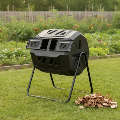 Composteur de Jardin Rotatif Double Chambre 162.7L - Bac à Compost Écologique pour Extérieur