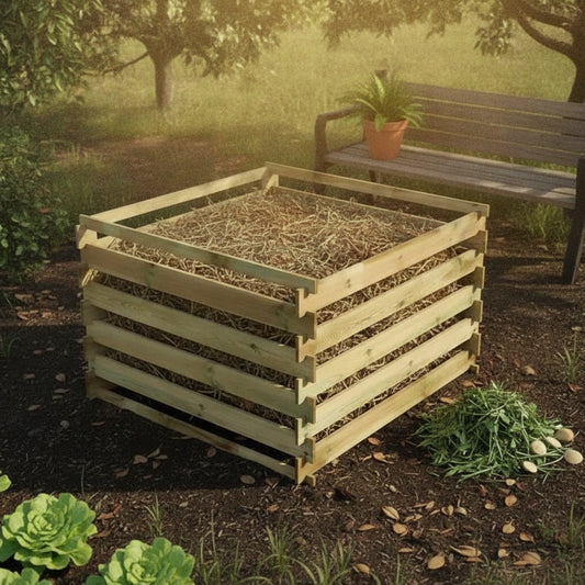 Composteur en Bois Imprégné 120x120x70 cm - Recyclage Jardin & Compostage Efficace