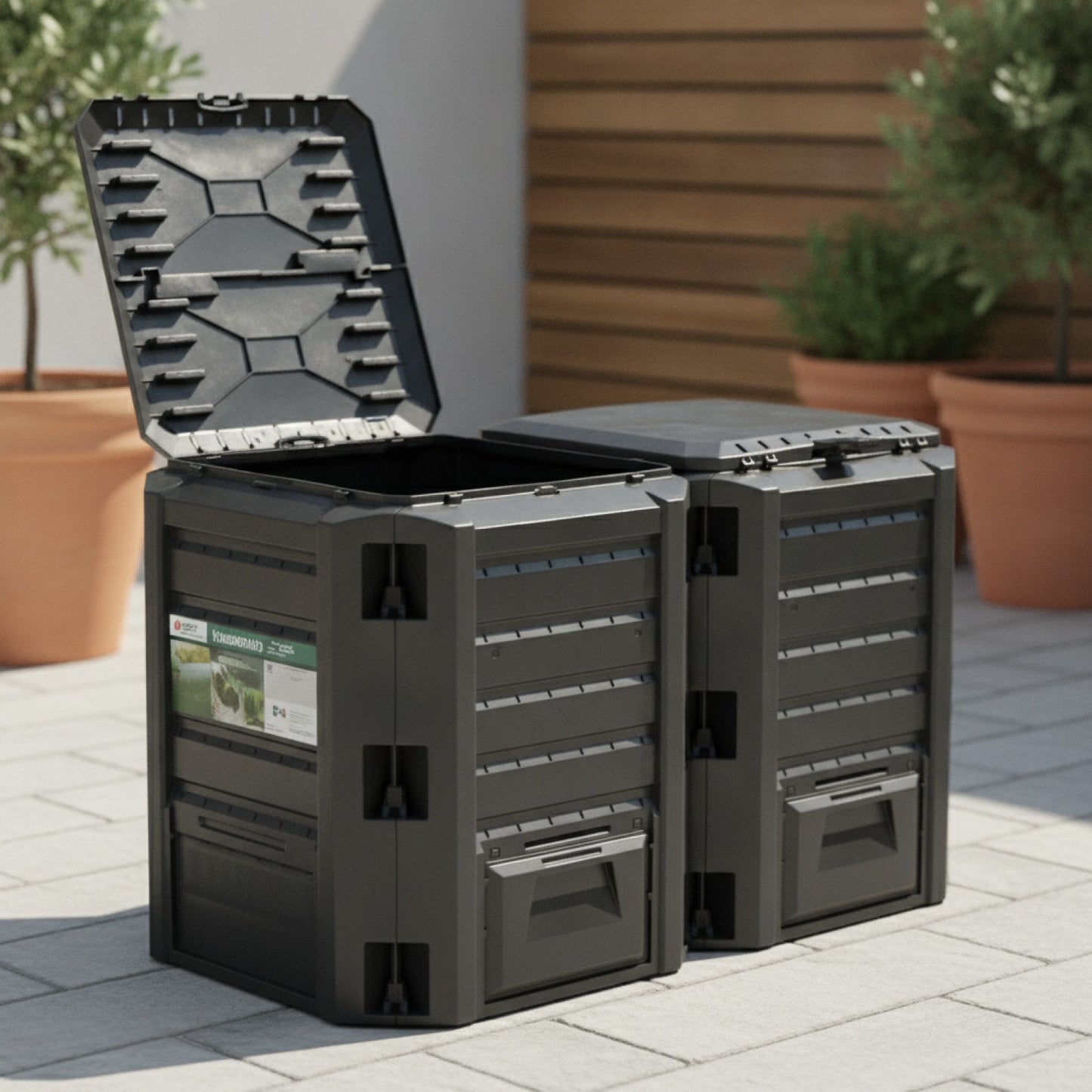 Composteur de Jardin 1200L Noir - Facile à Nettoyer et Écologique