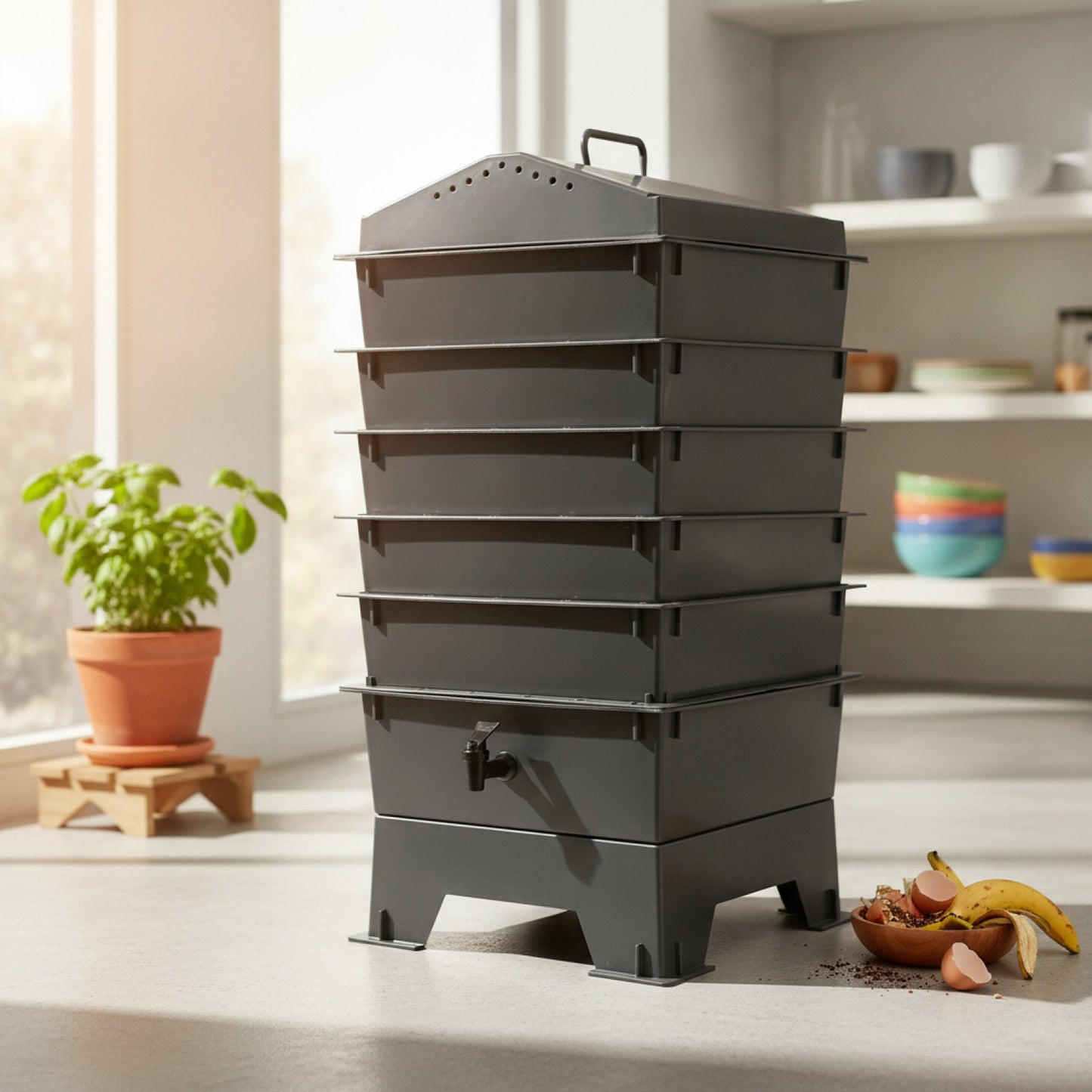 Composteur de Vers Domestique à 5 Niveaux - Fabrication d'Engrais Organique Maison