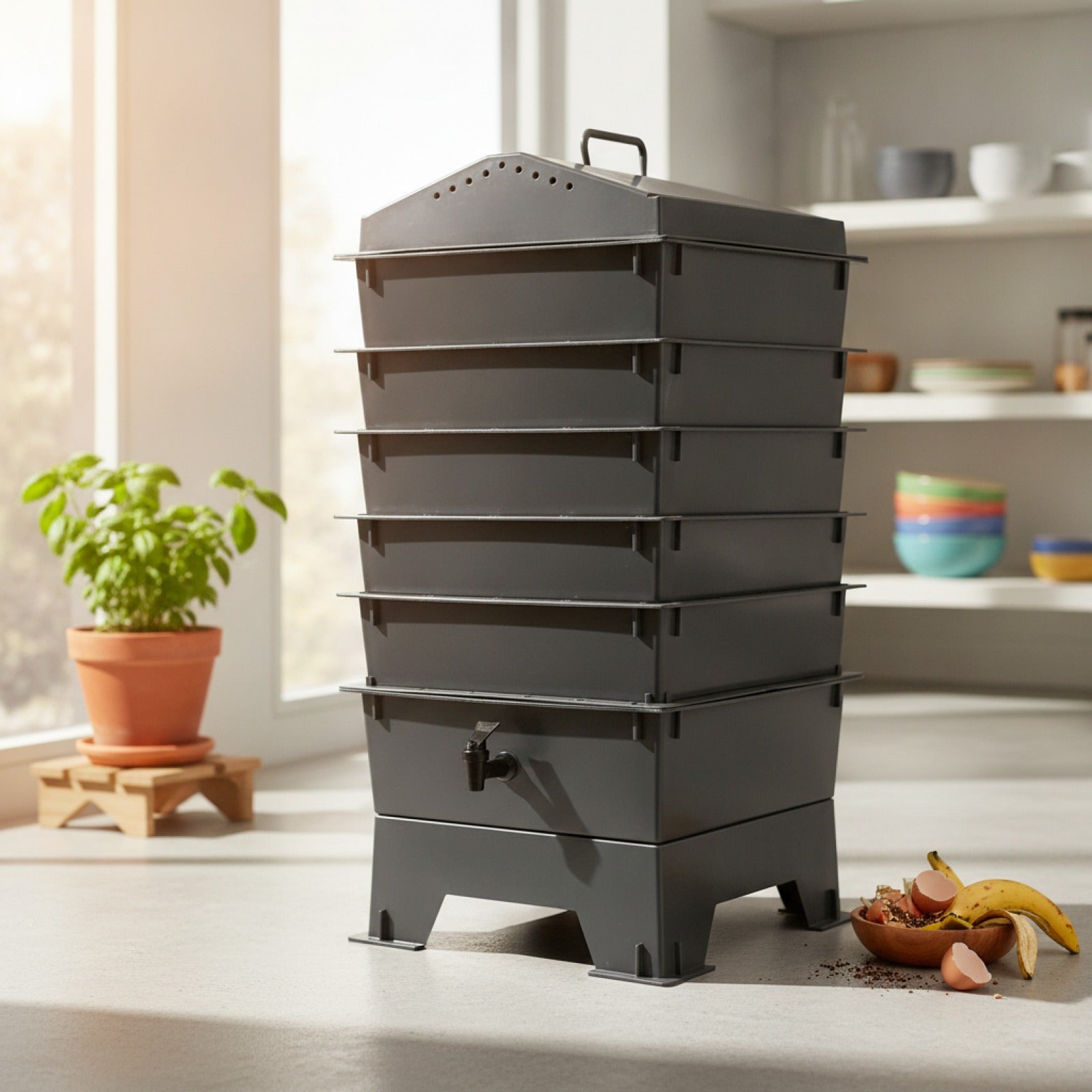 Composteur de Vers Domestique à 5 Niveaux - Fabrication d'Engrais Organique Maison