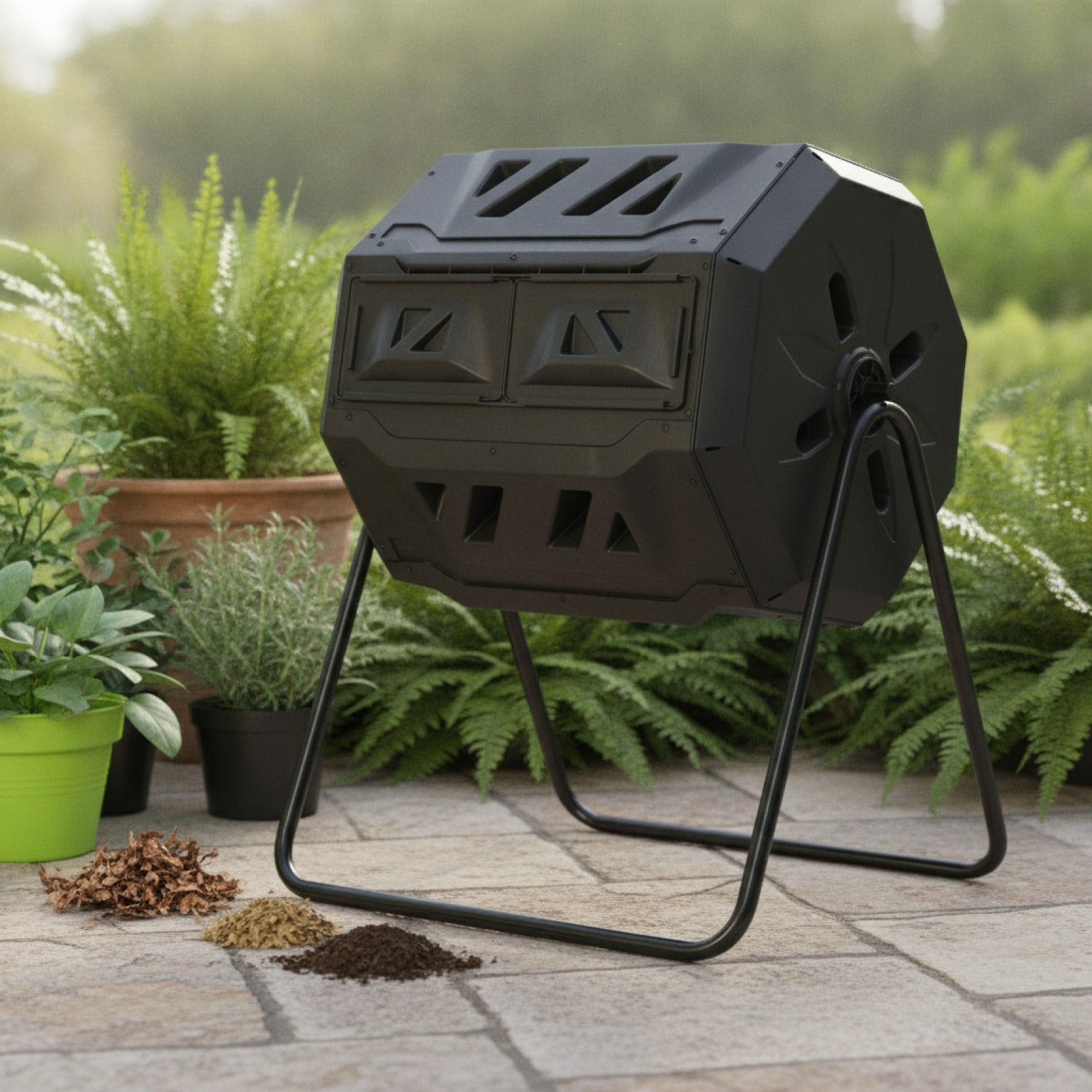 Composteur Rotatif Double Chambre 160L - Traitement Déchets Jardin & Cuisine