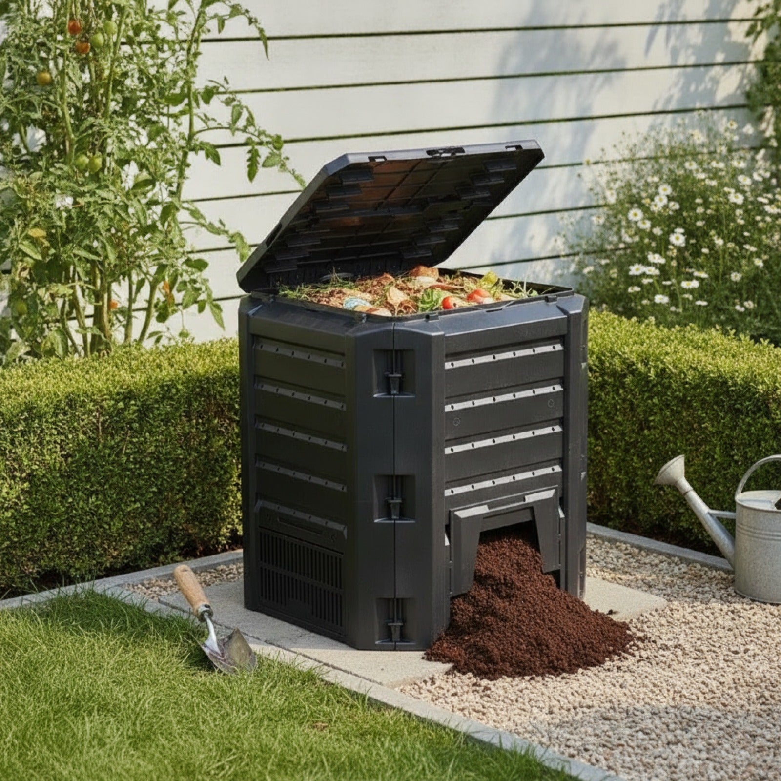 Bac à compost de jardin en bois noir 1200L - Composteur extérieur résistant