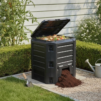 Bac à compost de jardin en bois noir 1200L - Composteur extérieur résistant