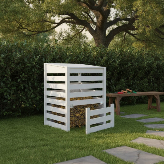 Composteur en Bois de Pin Massif Blanc - 63.5x63.5x77.5 cm