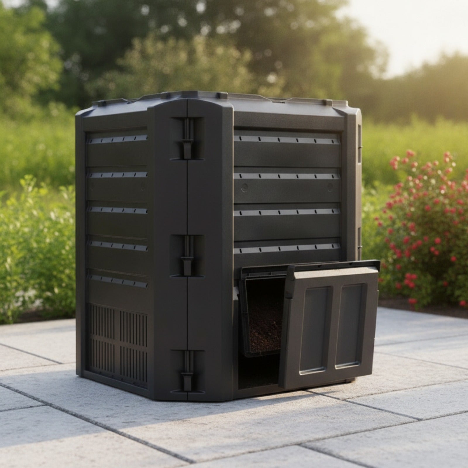 Bac à compost de jardin en bois 380L - Noir