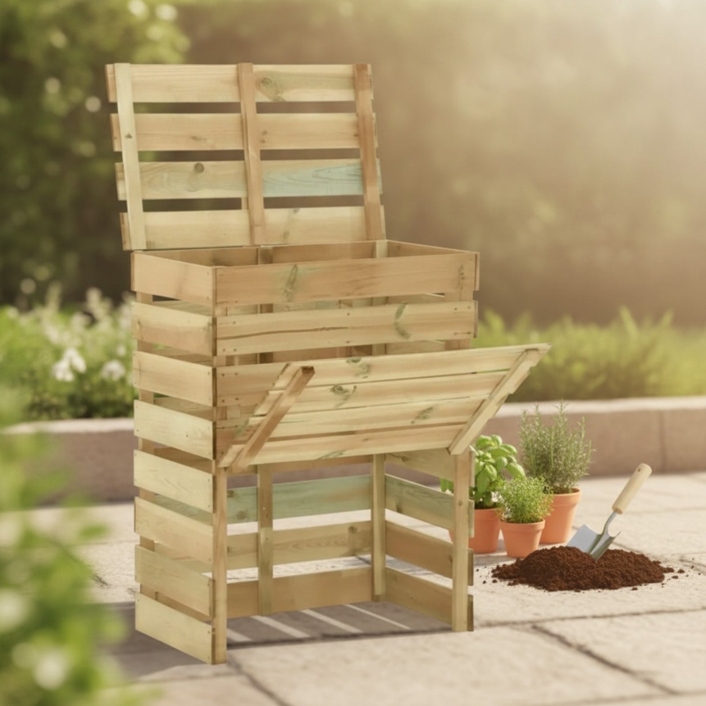 Composteur de jardin en bois de pin traité 80x50x100 cm