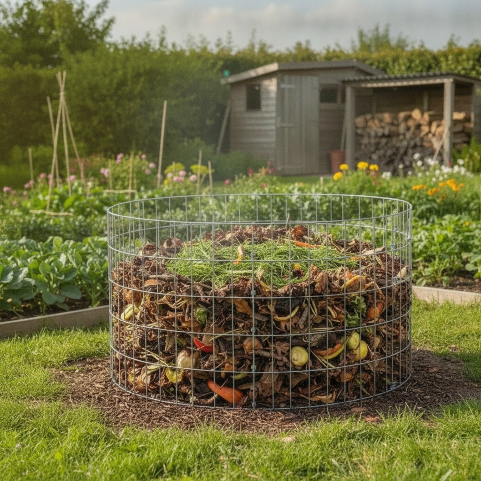 Composteur de Jardin en Acier Galvanisé 100x50 cm - Résistant et Aéré
