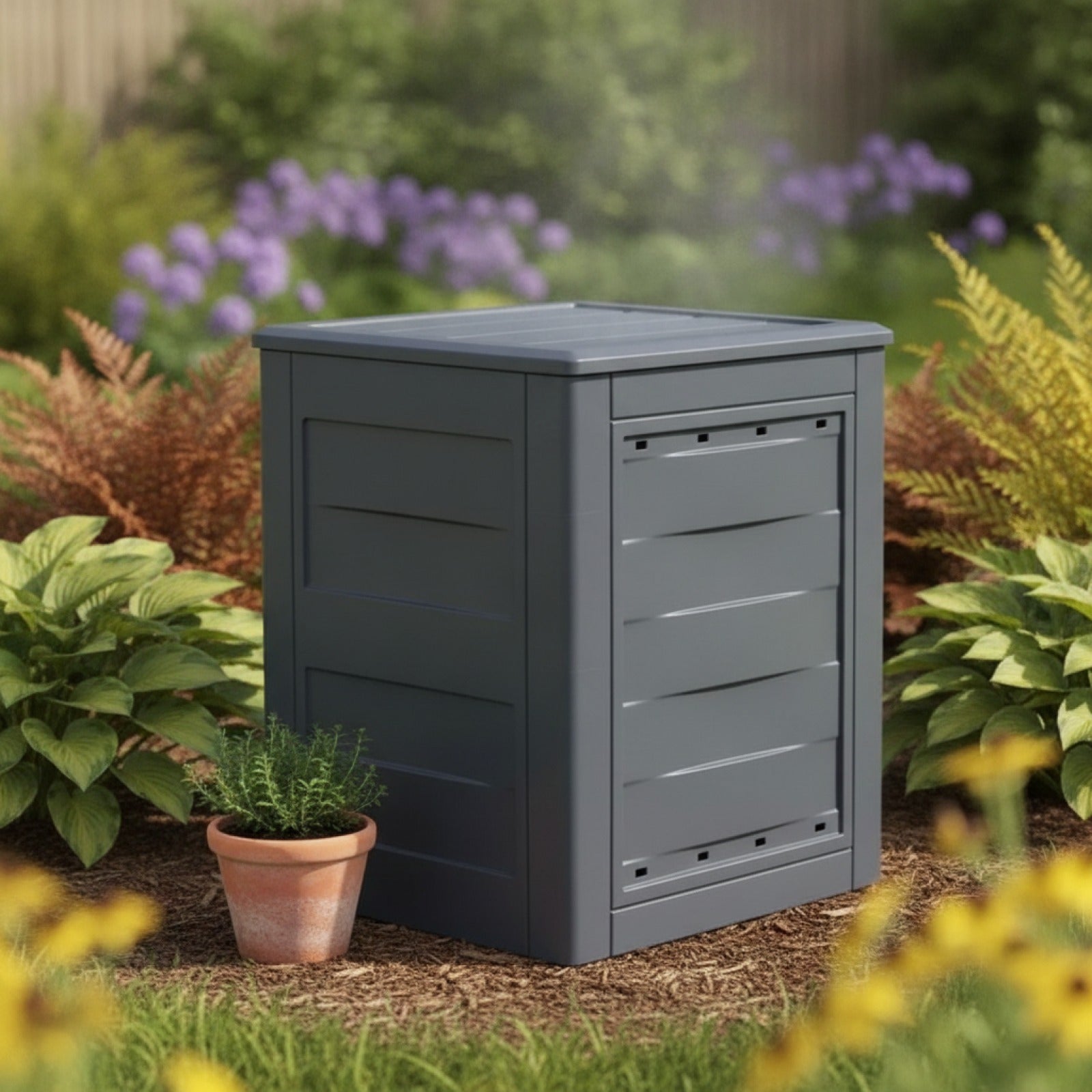 Composteur de Jardin Gris 780L - Lot de 3 Bacs en Bois Résistant aux Intempéries