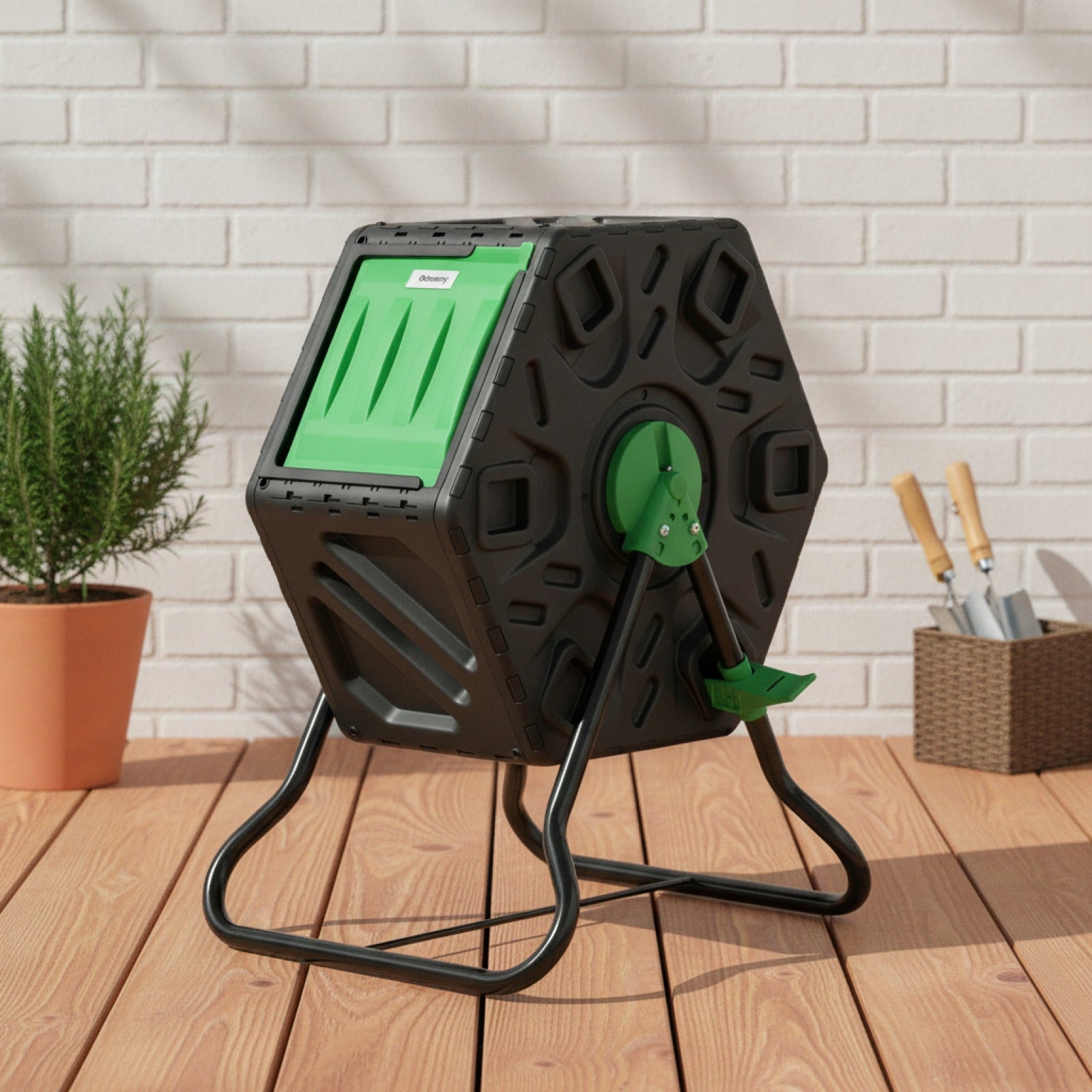Composteur Rotatif Outsunny 65L Double Chambre - Vert & Noir