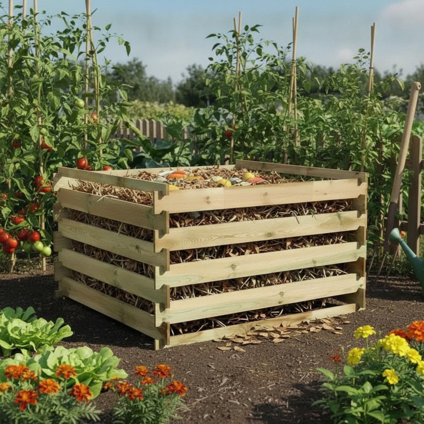 Composteur de Jardin en Pin Massif 120x120x70 cm - Fabrication Française