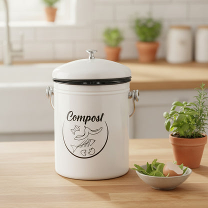 Composteur de Cuisine Métal avec Couvercle - Design Ferme Chic, 5L